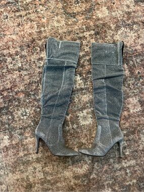Barely worn Glitter Over-the-Knee Stiletto Boots - Silver